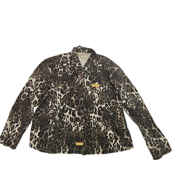 Mystree Leopard Print Denim Front Button Closure Jacket - Picture 2 of 14